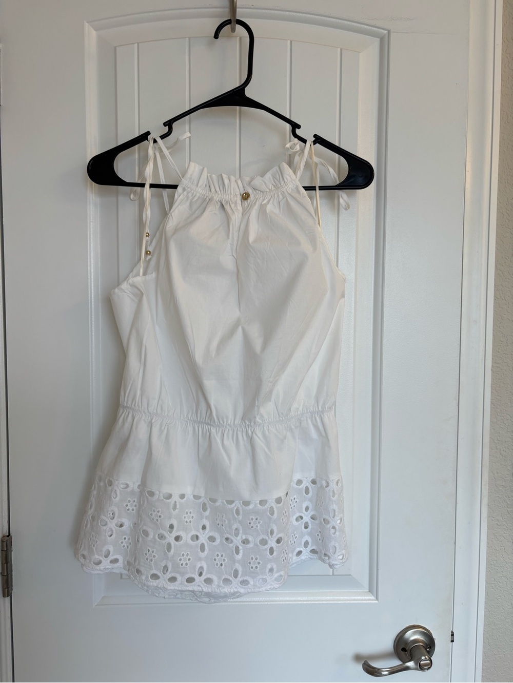 H by Halston White Eyelet Tie-Shoulder Halter Tank
